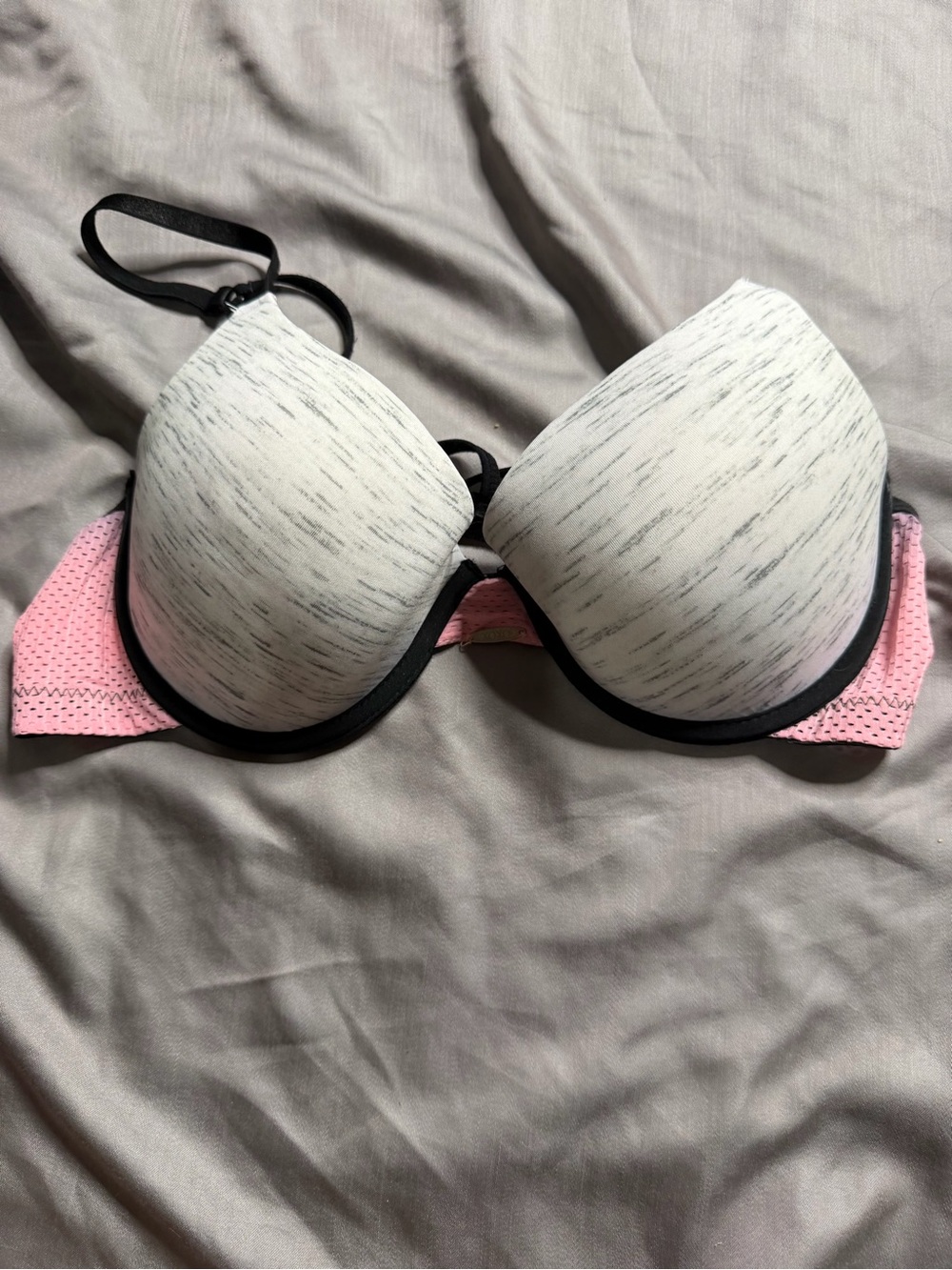 XOXO Pink and Heather Gray Padded Bra with Black Trim